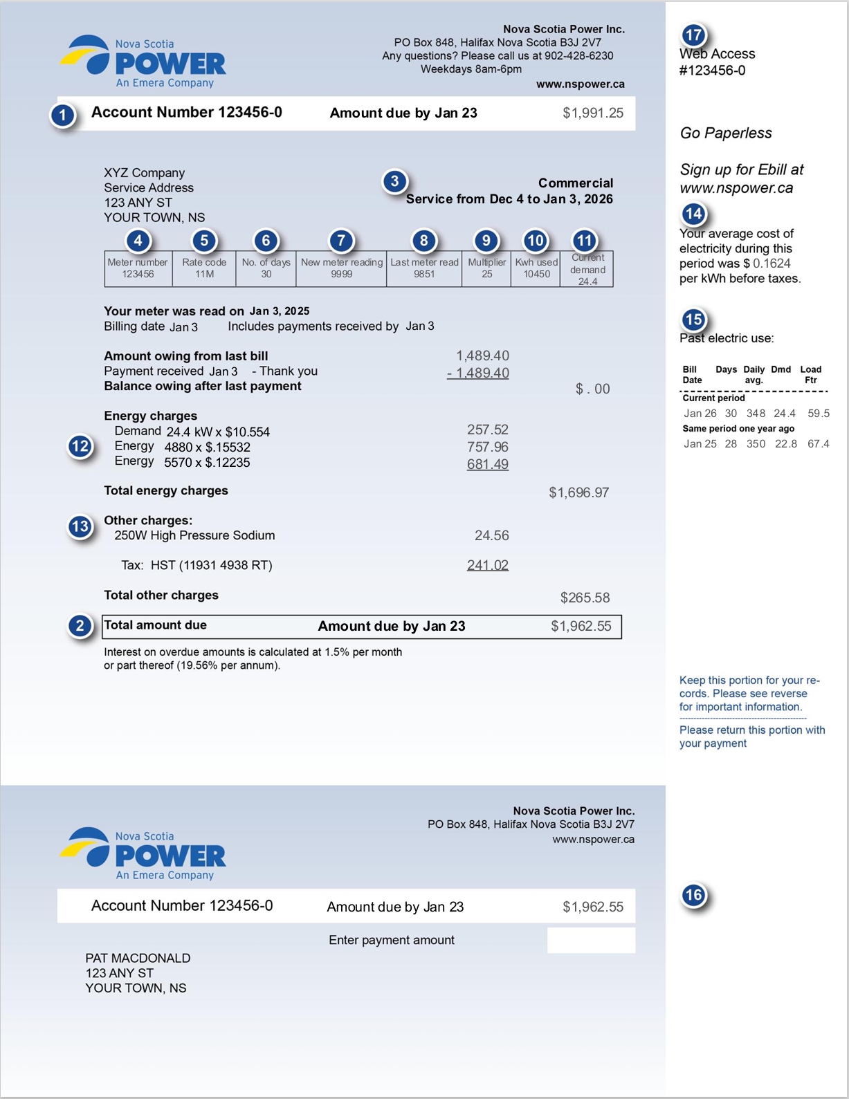 demand billing bill for 2026 with markers for explanation