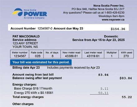 Bill featuring estimate message